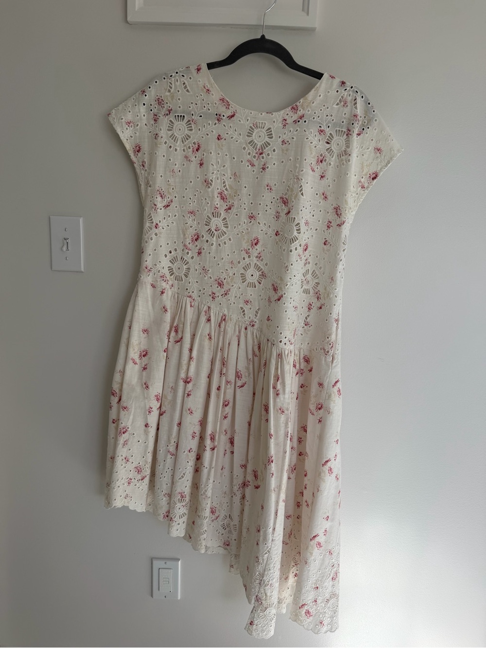 Sea New York Asymmetrical Eyelet Dress with Pink Floral Pattern